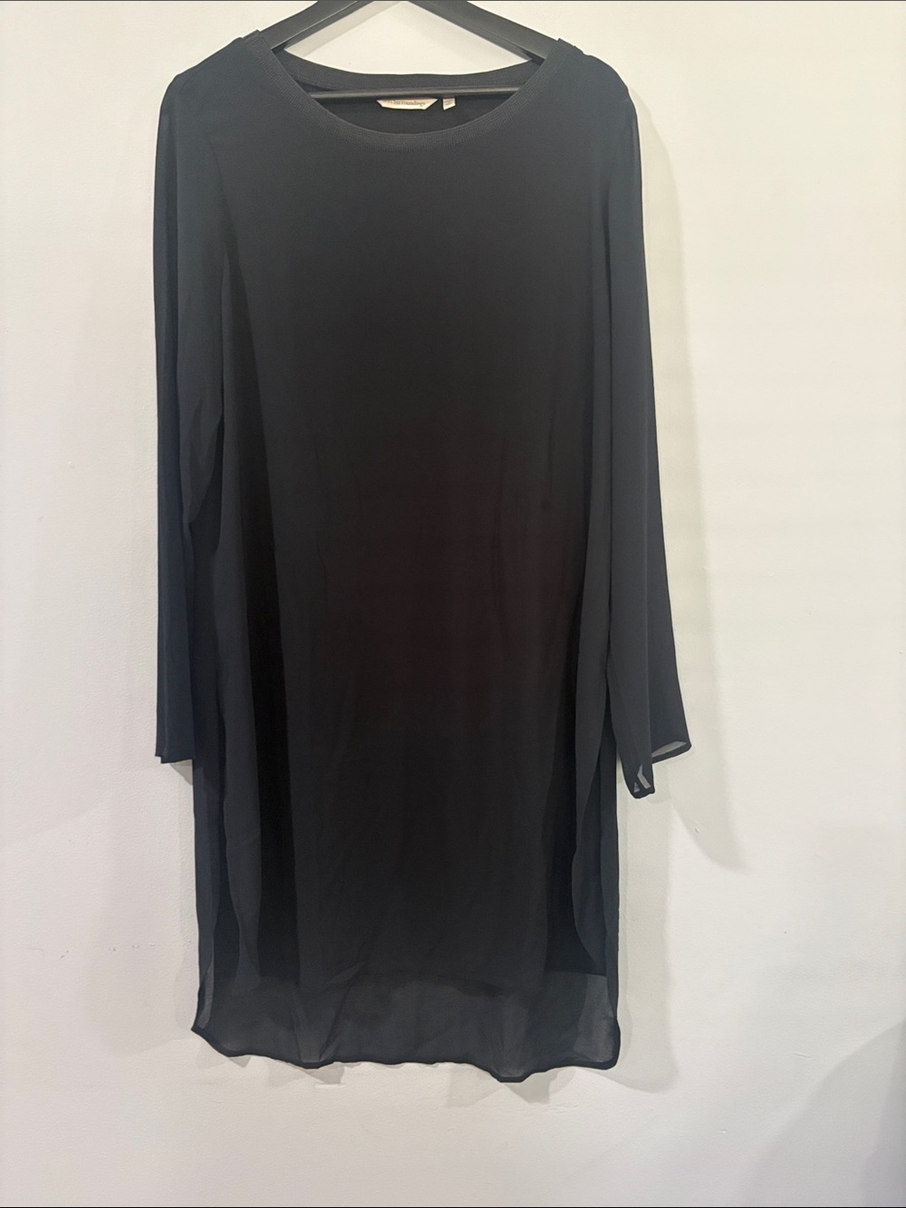 SOFT SURROUNDINGS BLACK SHEER LONG Sleeve LINED LAYERED DRESSS SIZE /L